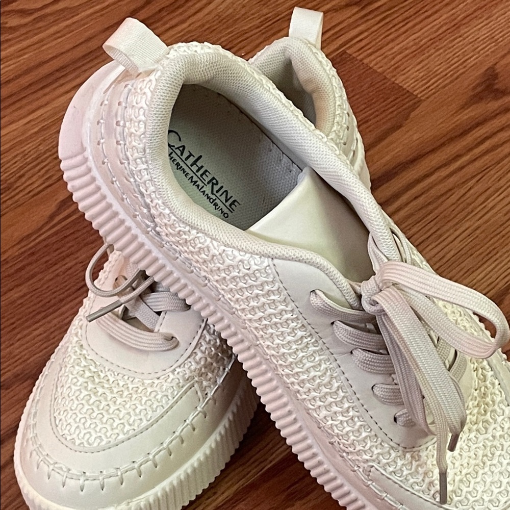 Catherine Malandrino Cream Woven Platform Lace-Up Sneakers - Picture 2 of 5